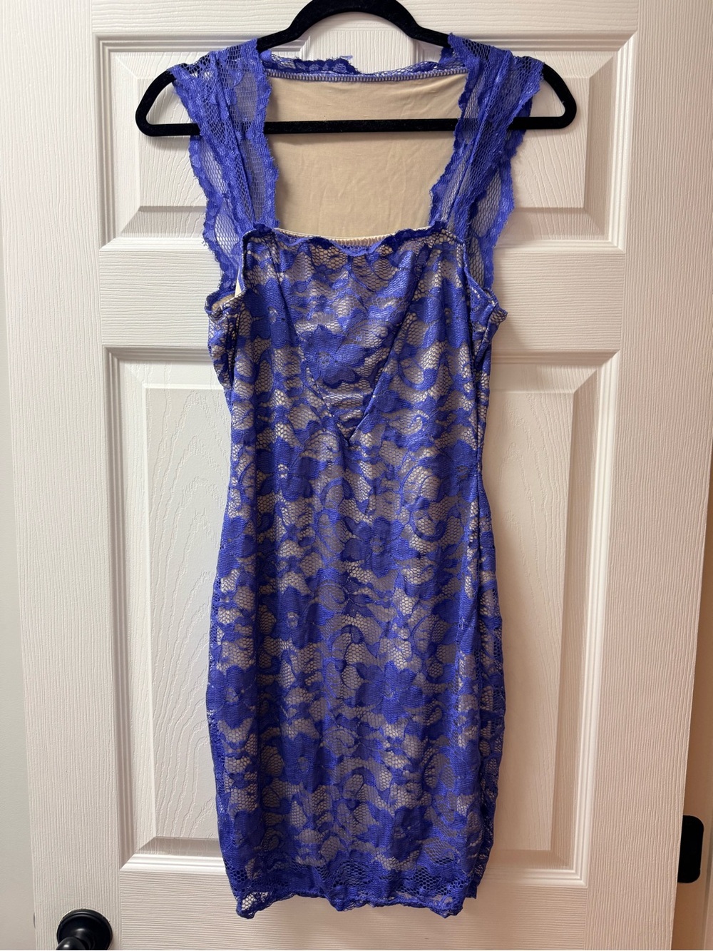 Francesca's Collections Blue Lace Overlay Mini Dress